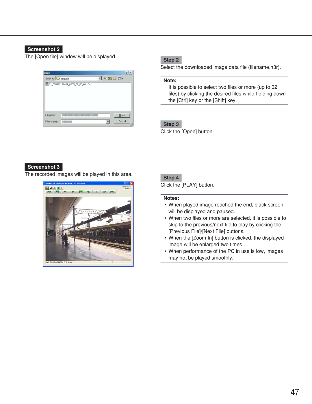 Panasonic WJ-ND300A operating instructions Open file window will be displayed 