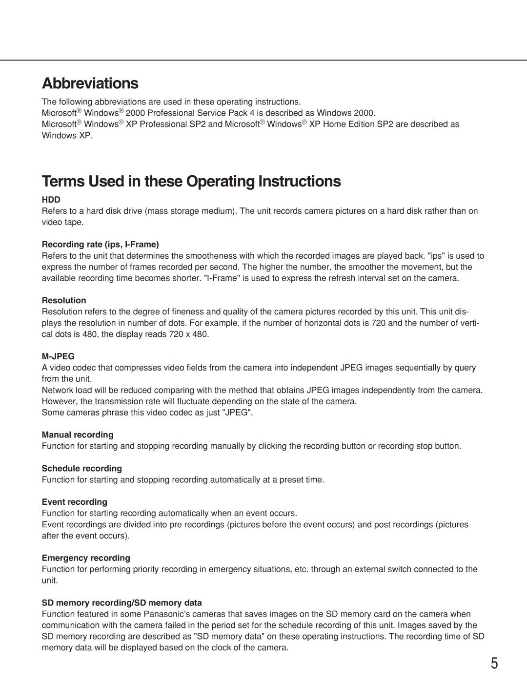 Panasonic WJ-ND300A operating instructions Abbreviations, Terms Used in these Operating Instructions 