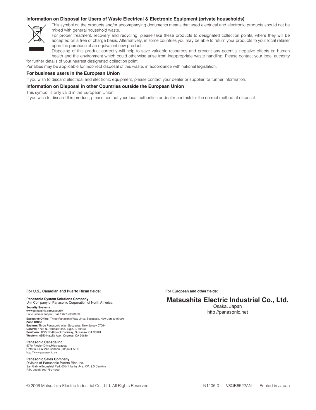 Panasonic WJ-ND300A operating instructions For business users in the European Union 