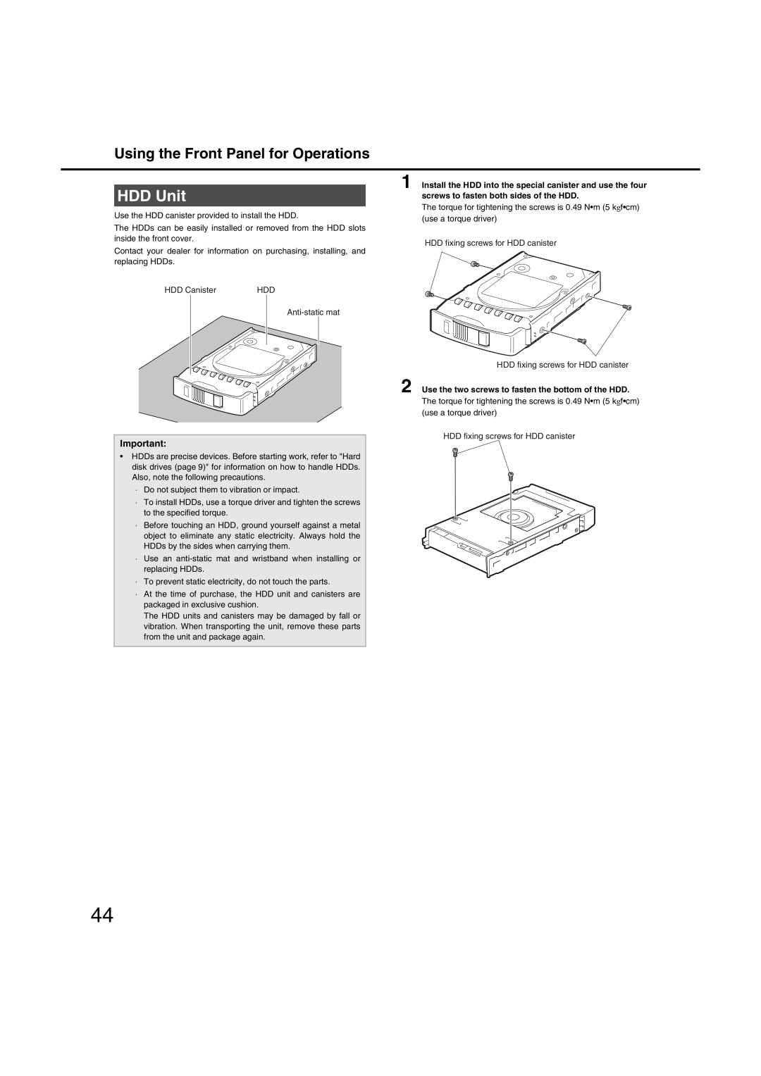 Panasonic WJ-ND400 manual HDD Unit, Use the two screws to fasten the bottom of the HDD 