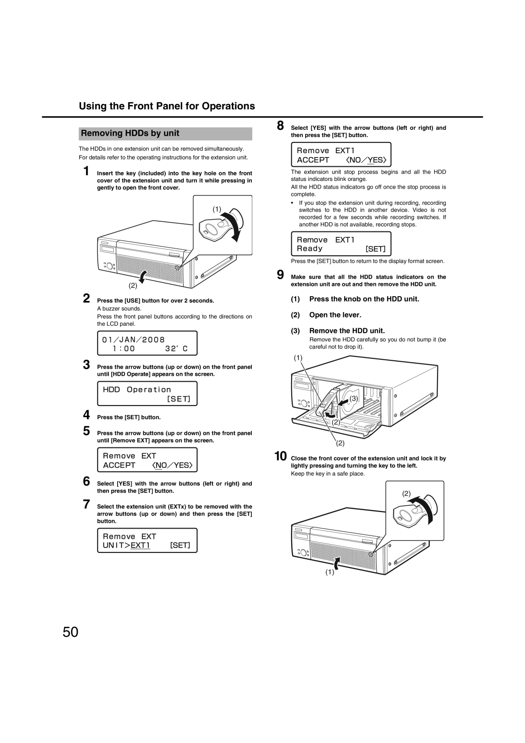 Panasonic WJ-ND400 manual Removing HDDs by unit 