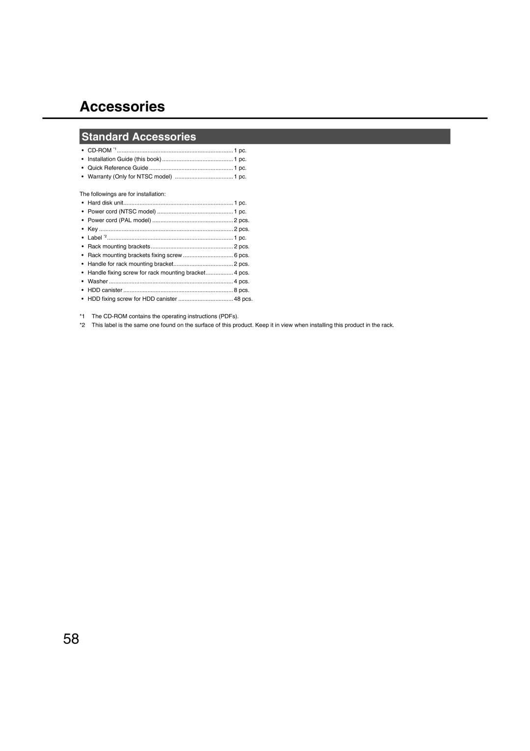 Panasonic WJ-ND400 manual Standard Accessories 