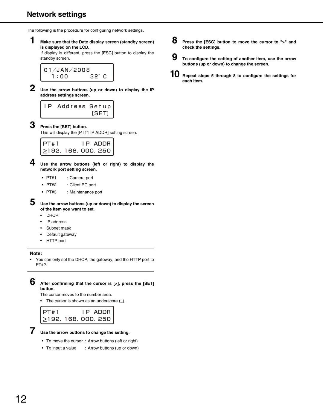 Panasonic WJ-ND400 manual Network settings, After confirming that the cursor is , press the SET button 