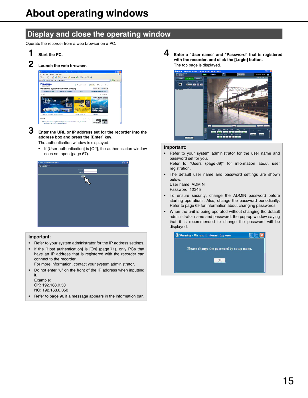 Panasonic WJ-ND400 manual About operating windows 