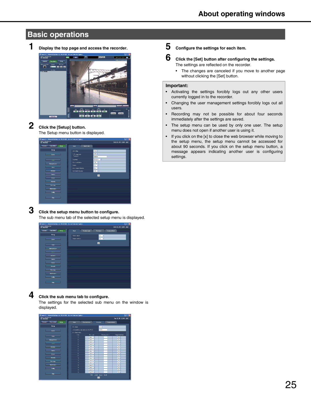 Panasonic WJ-ND400 manual Click the setup menu button to configure, Click the sub menu tab to configure 