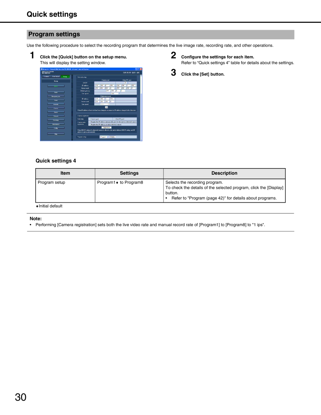 Panasonic WJ-ND400 manual Program settings, Configure the settings for each item 