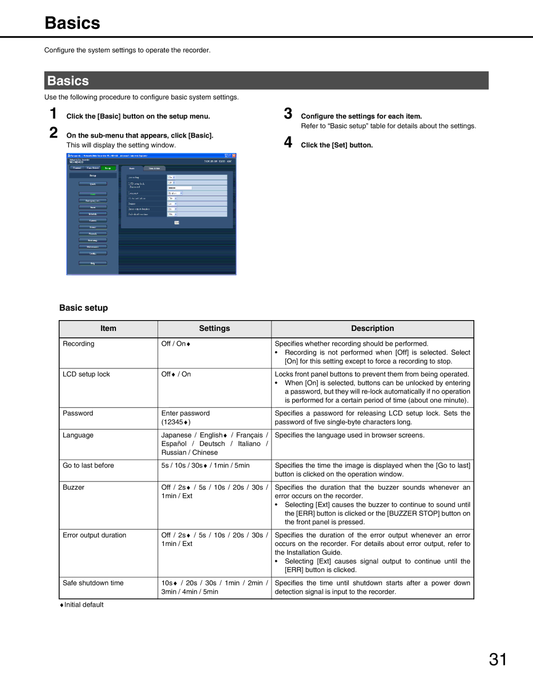 Panasonic WJ-ND400 manual Basics, Basic setup 