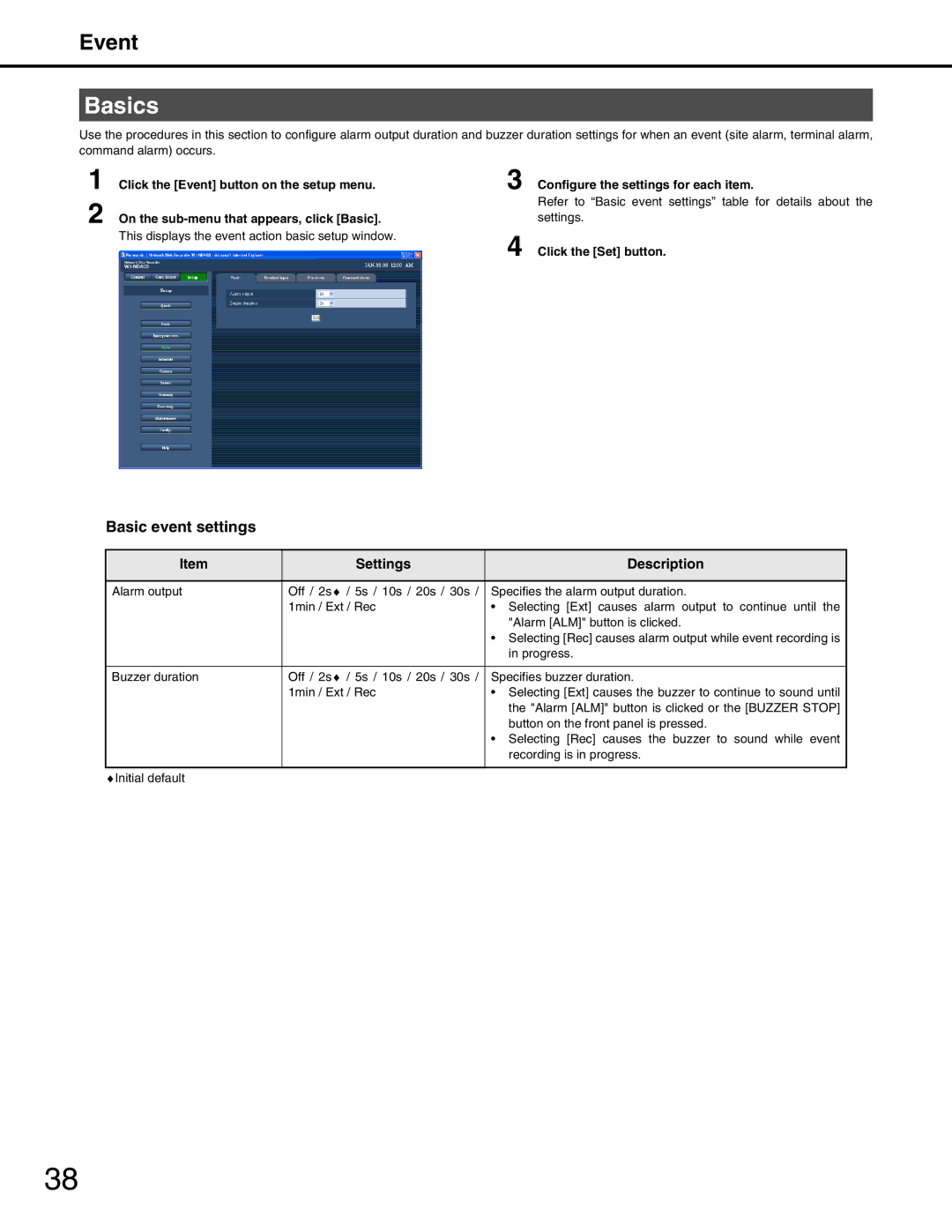 Panasonic WJ-ND400 manual Event, Basic event settings 