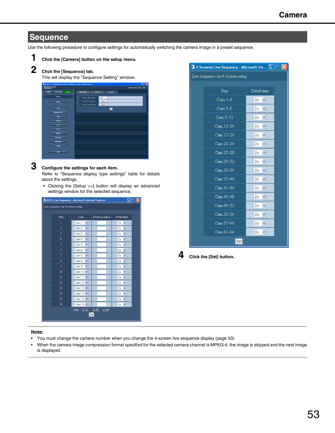 Panasonic WJ-ND400 manual Sequence, Configure the settings for each item 