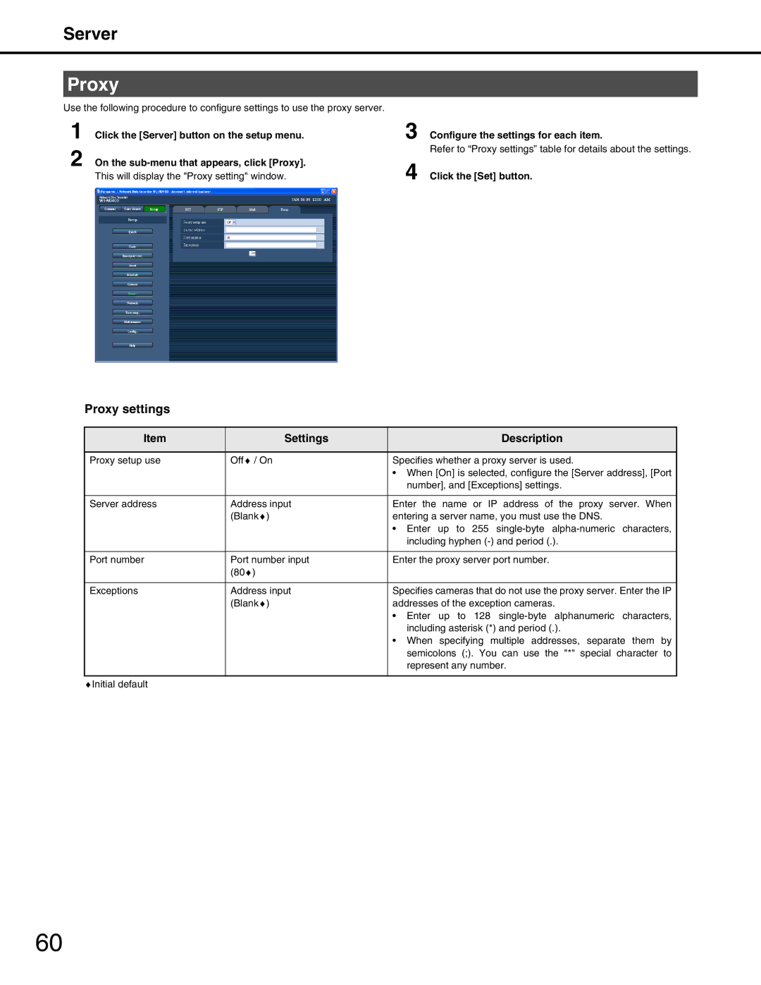 Panasonic WJ-ND400 manual Proxy settings 