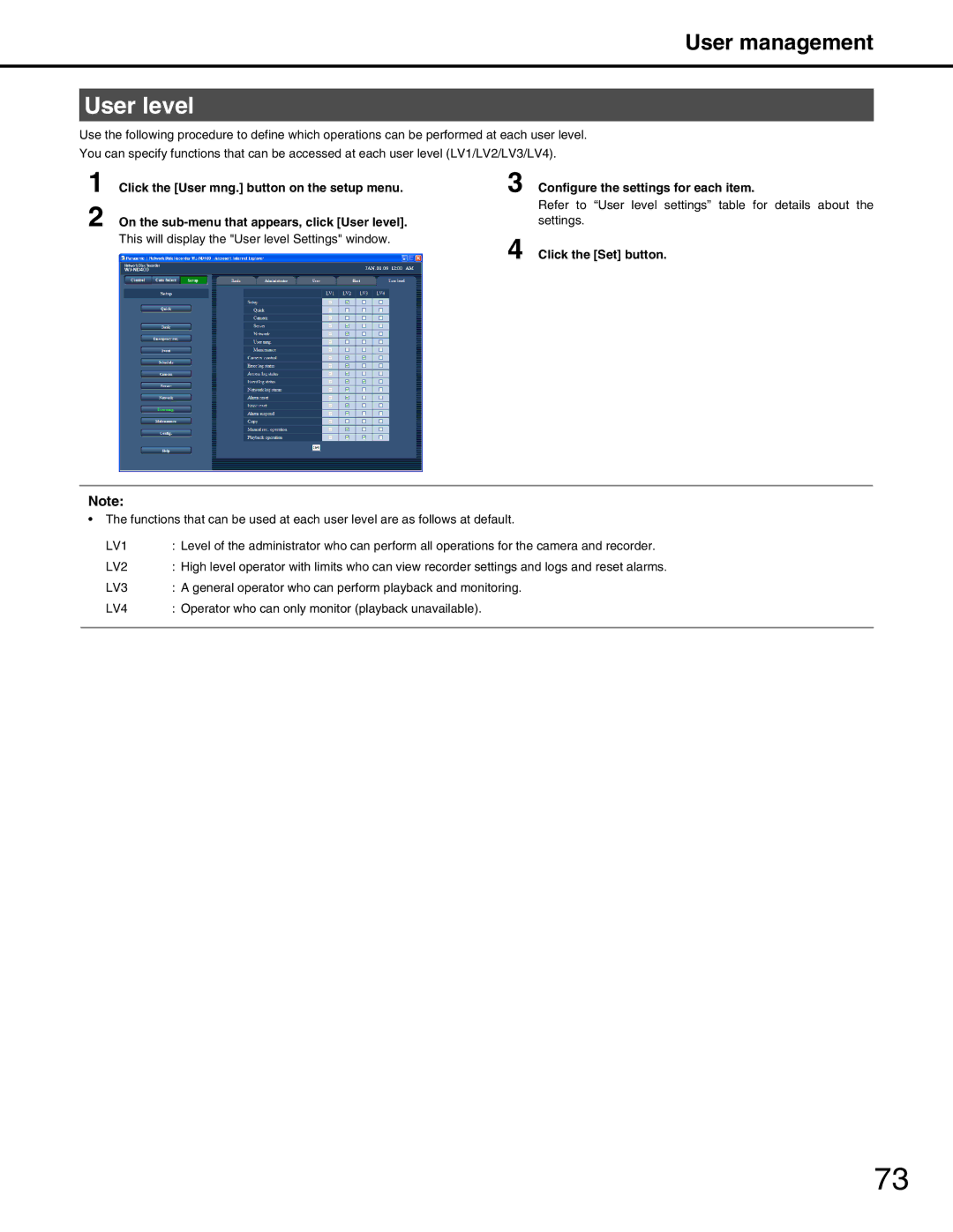 Panasonic WJ-ND400 manual User level 