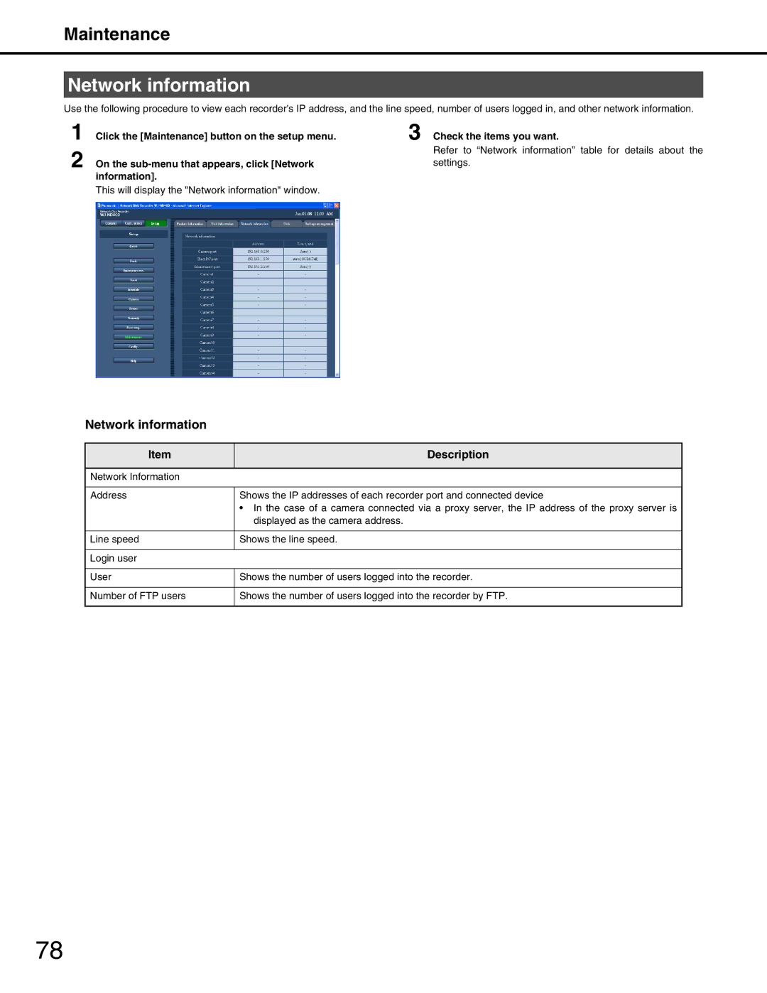 Panasonic WJ-ND400 manual Network information 