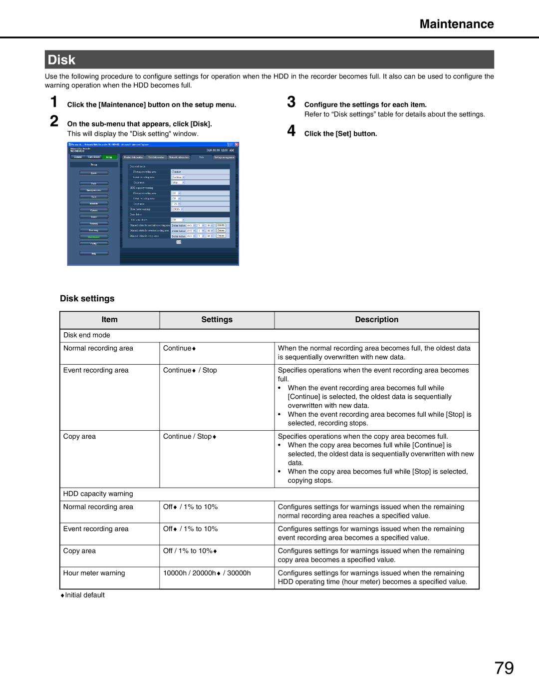 Panasonic WJ-ND400 manual Disk settings 