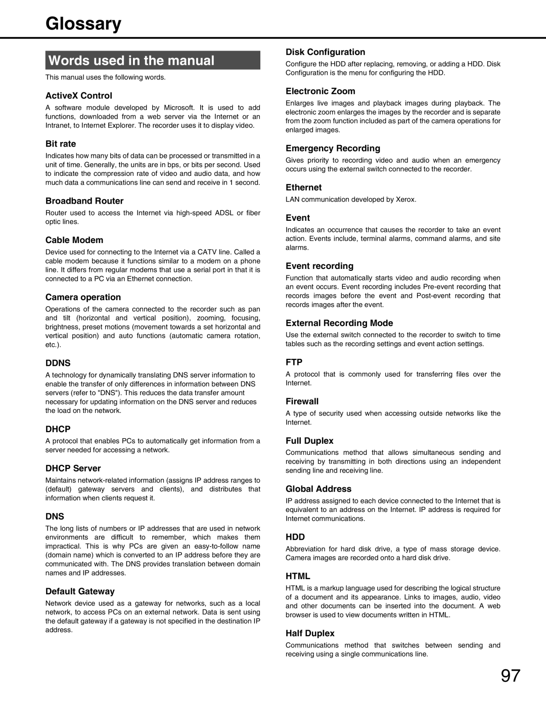 Panasonic WJ-ND400 manual Glossary 