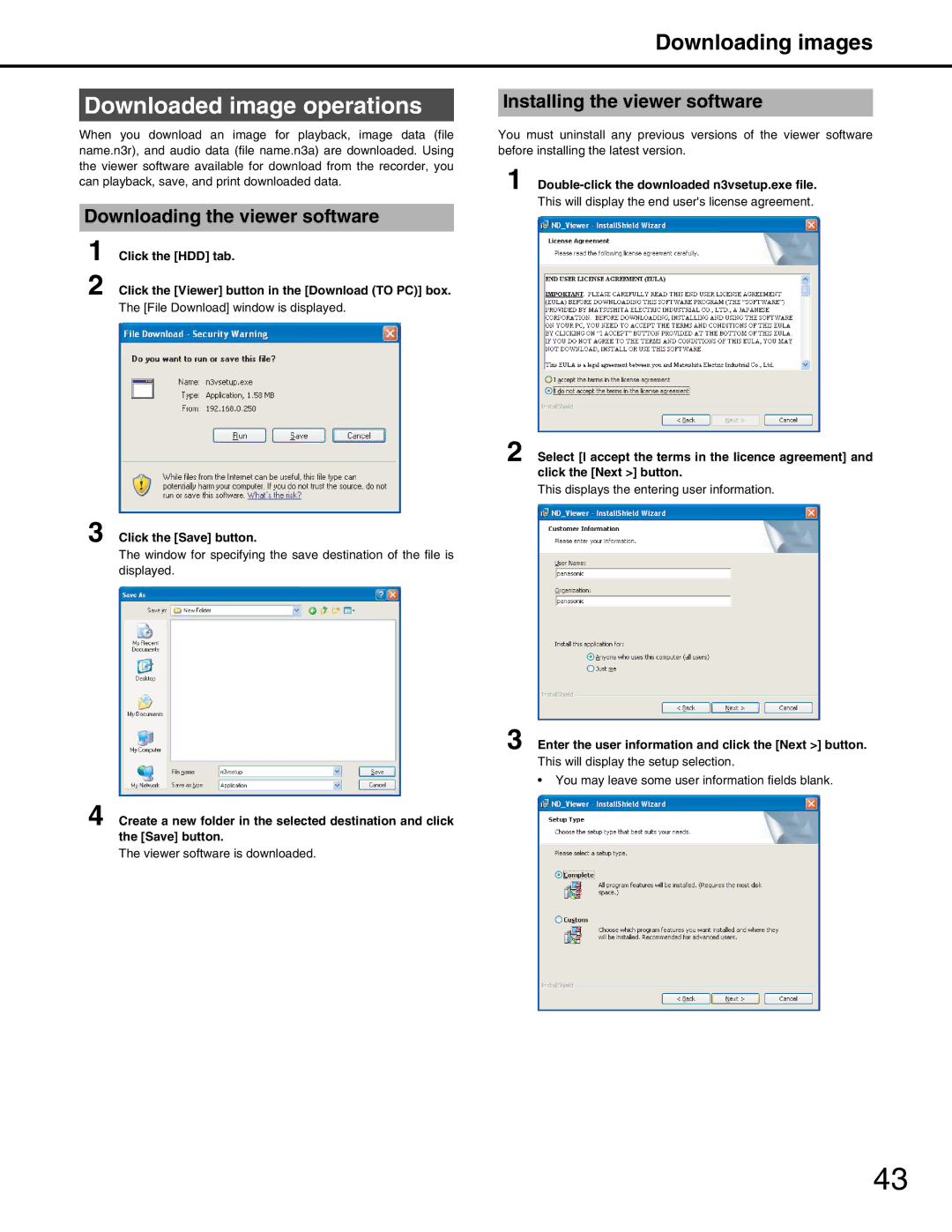 Panasonic WJ-ND400 manual Downloaded image operations, Downloading images, Downloading the viewer software 