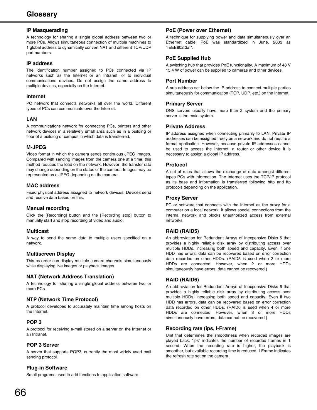 Panasonic WJ-ND400 manual Glossary 