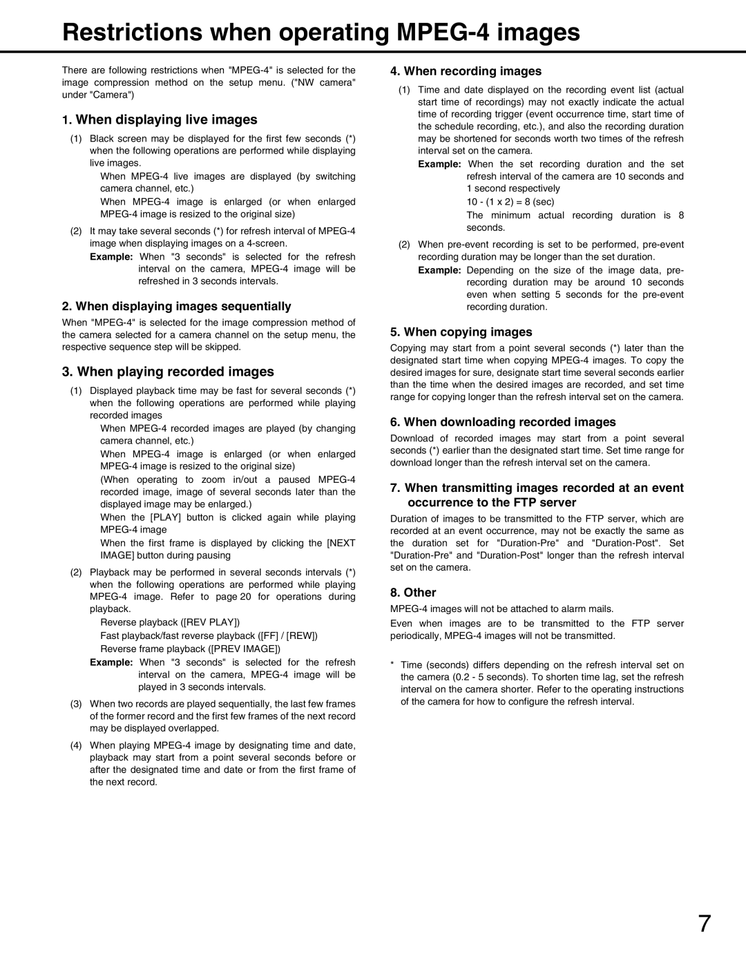 Panasonic WJ-ND400 manual Restrictions when operating MPEG-4 images 