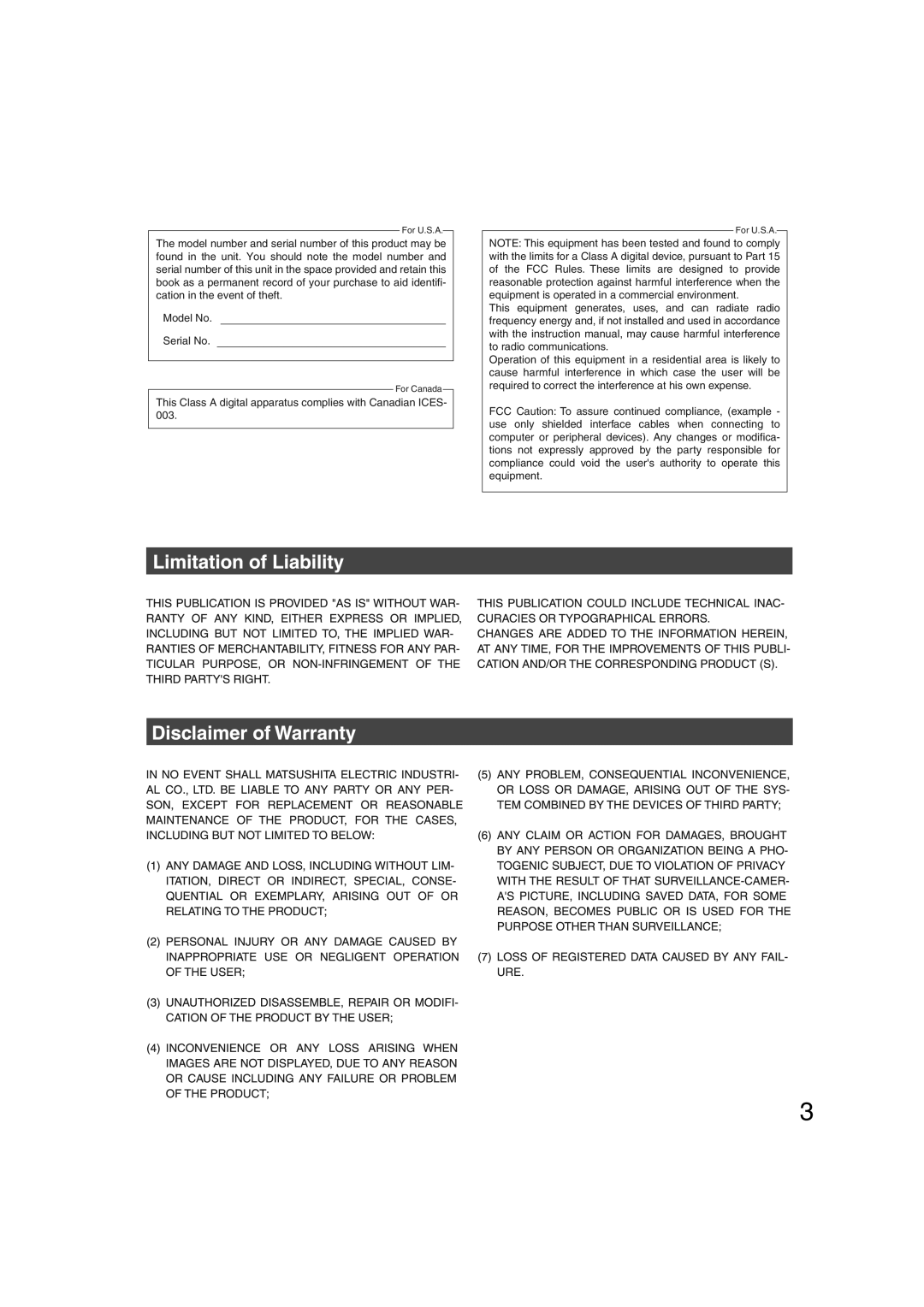 Panasonic WJ-ND400 manual This Class a digital apparatus complies with Canadian Ices 