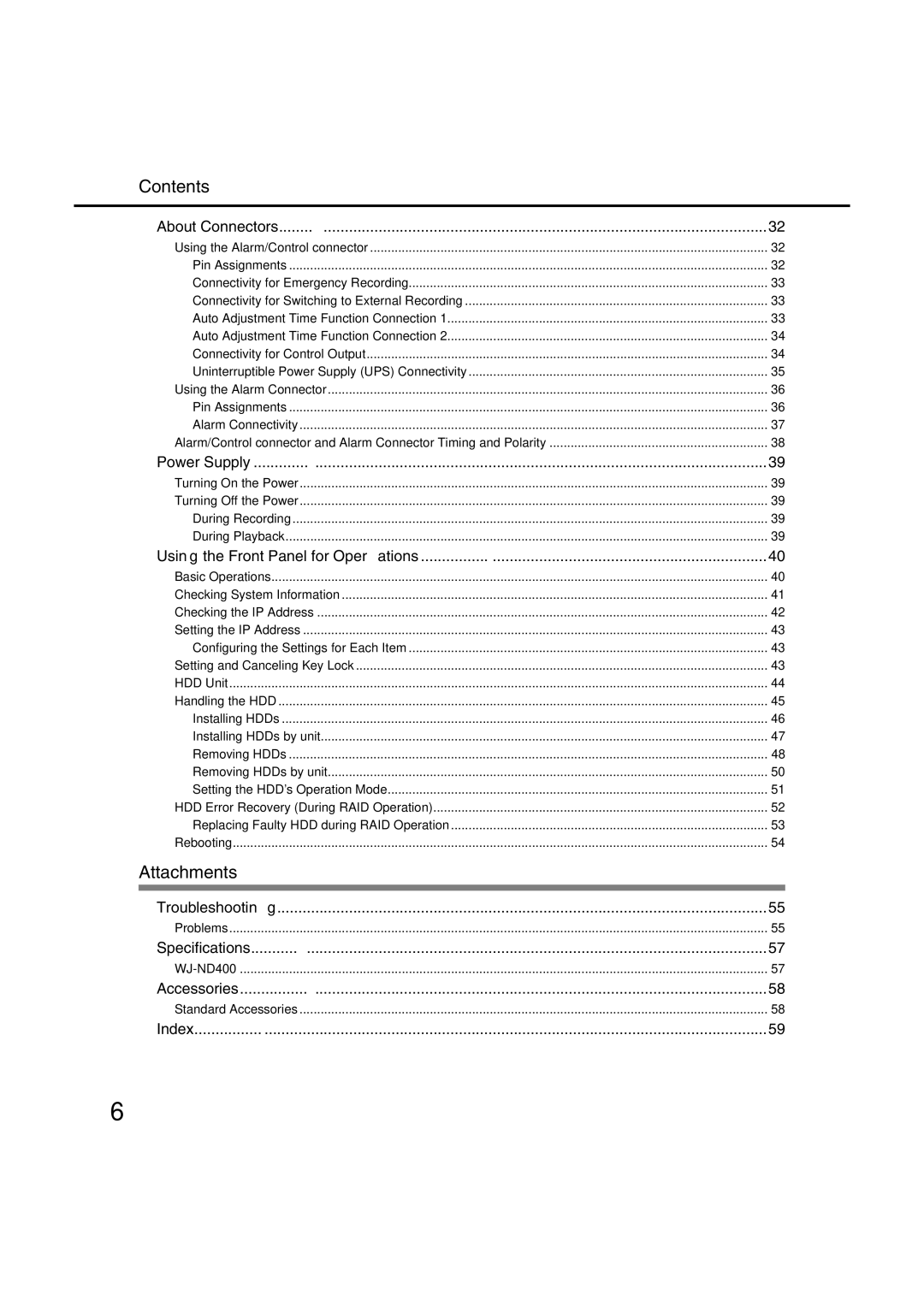 Panasonic WJ-ND400 manual About Connectors, Power Supply, Using the Front Panel for Operations, Specifications, Accessories 