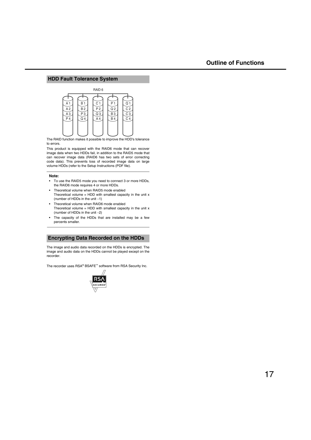 Panasonic WJ-ND400 manual Outline of Functions, HDD Fault Tolerance System, Encrypting Data Recorded on the HDDs 