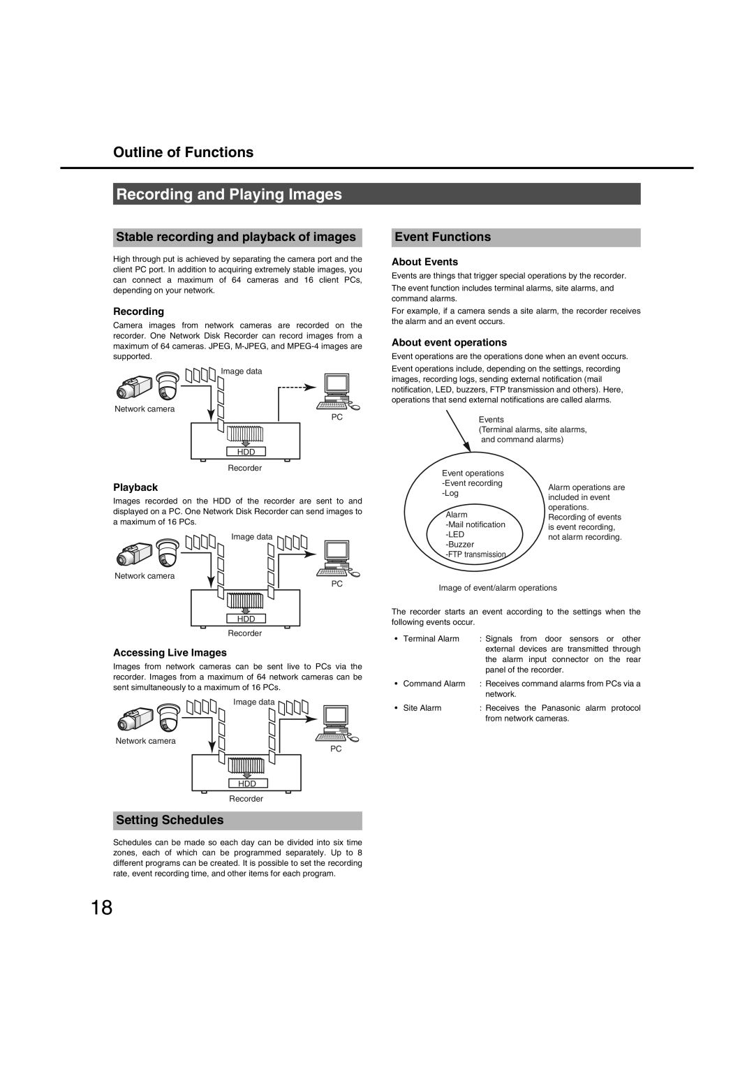 Panasonic WJ-ND400 manual Recording and Playing Images, Stable recording and playback of images, Event Functions 