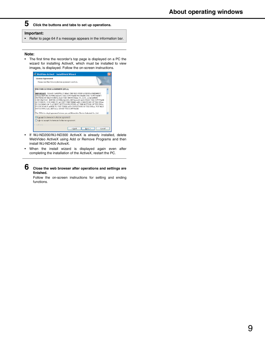 Panasonic WJ-ND400 manual About operating windows, Click the buttons and tabs to set up operations 