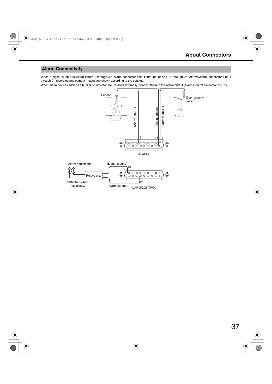 Panasonic WJ-ND400 manual Alarm Connectivity 