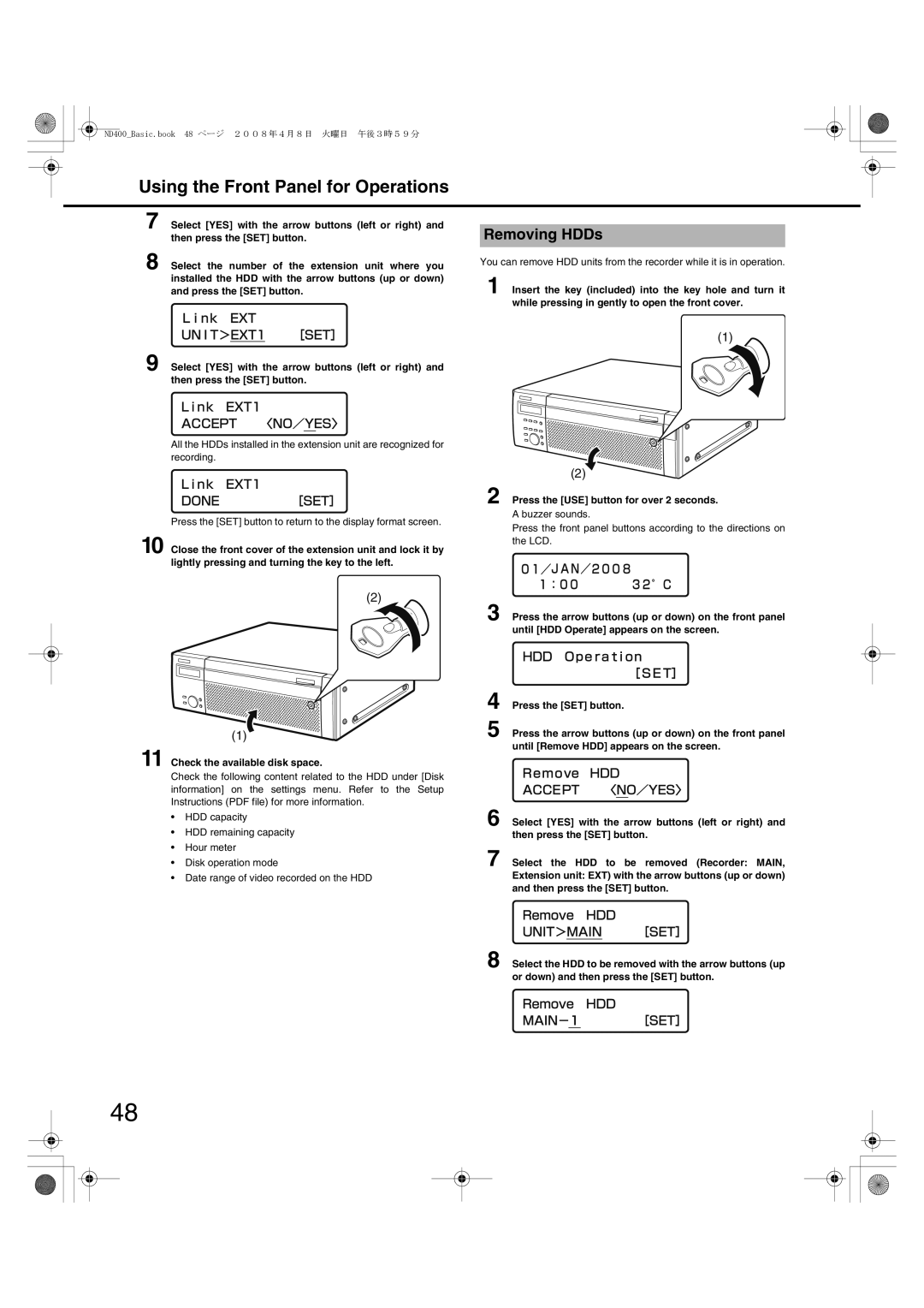 Panasonic WJ-ND400 manual Removing HDDs 