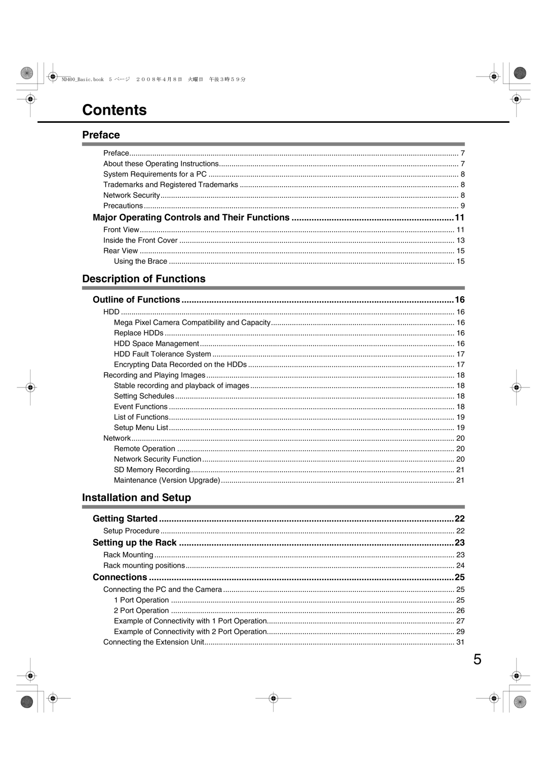 Panasonic WJ-ND400 manual Contents 