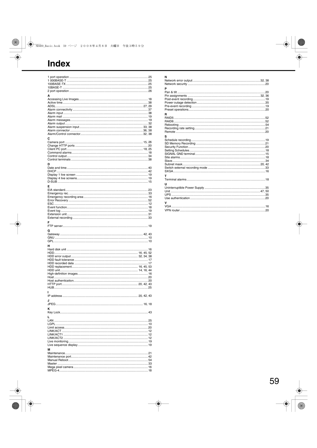 Panasonic WJ-ND400 manual Index, Adsl 