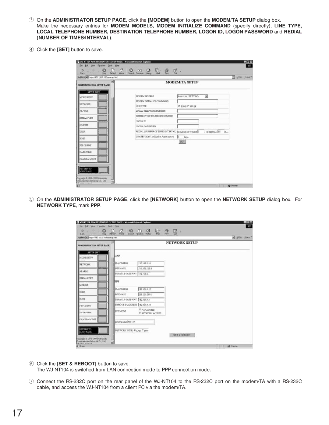 Panasonic WJ-NT104 operating instructions 