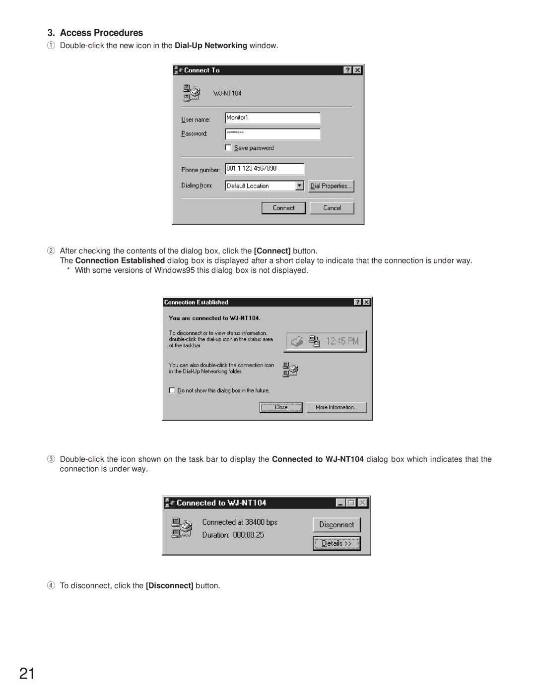 Panasonic WJ-NT104 operating instructions Access Procedures 