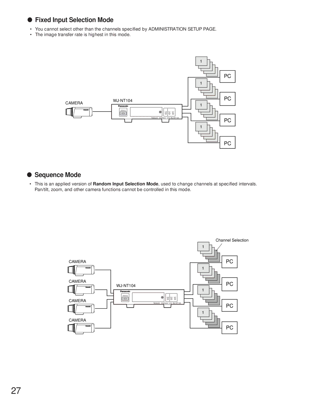 Panasonic WJ-NT104 operating instructions Fixed Input Selection Mode, Sequence Mode 