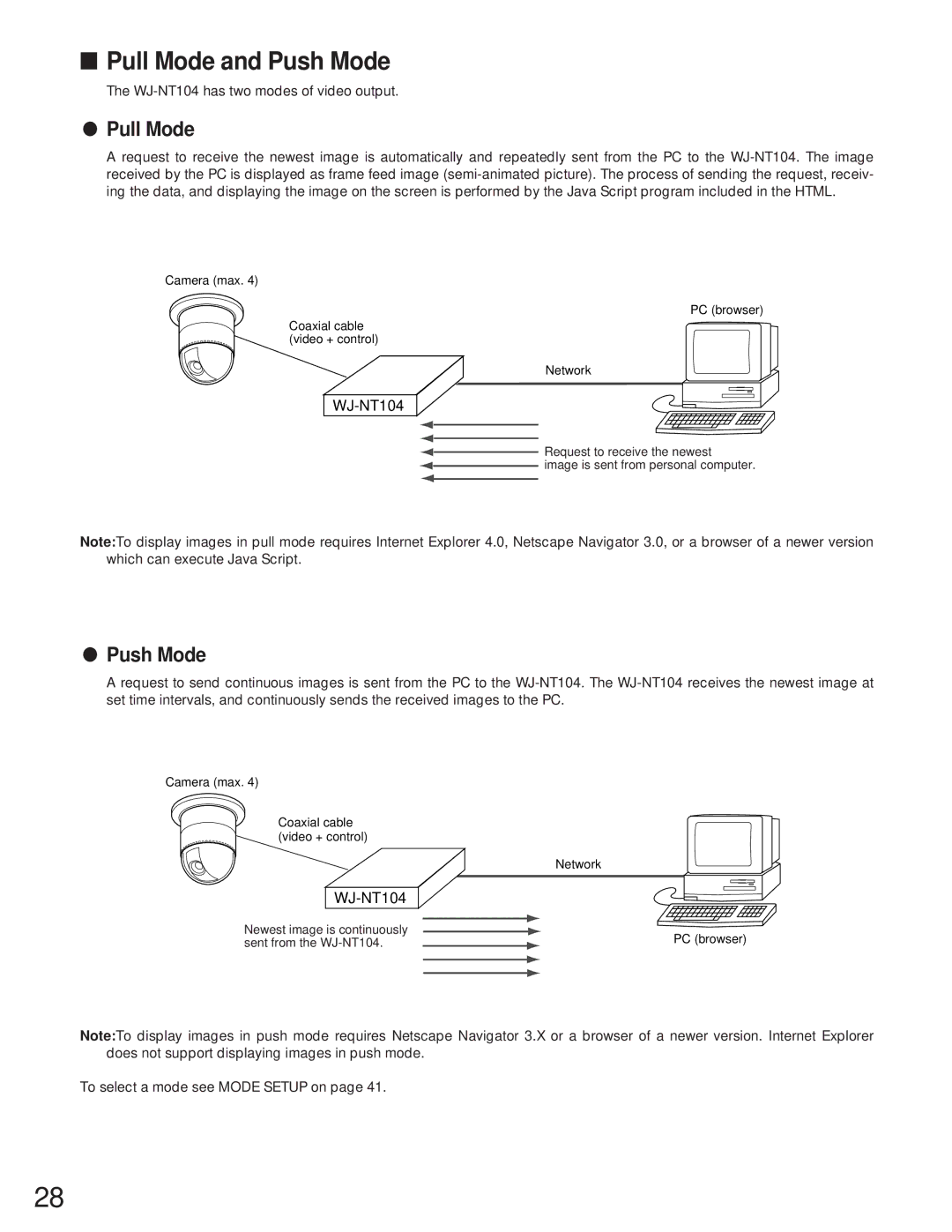 Panasonic WJ-NT104 operating instructions Pull Mode and Push Mode 