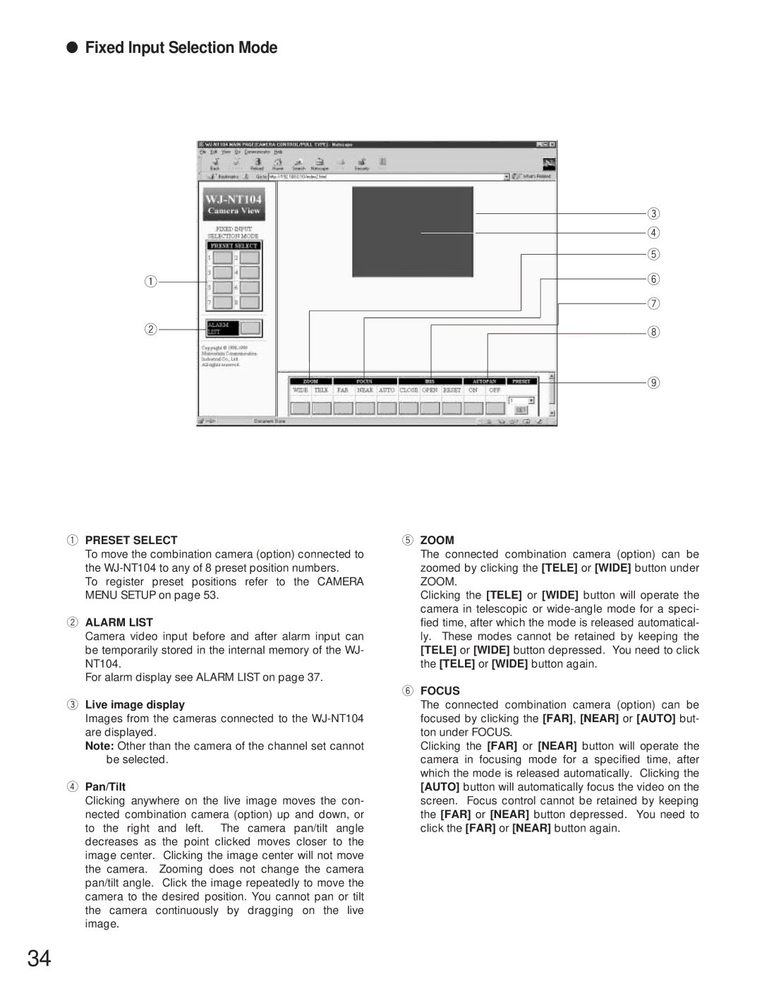 Panasonic WJ-NT104 operating instructions Fixed Input Selection Mode, T y u 