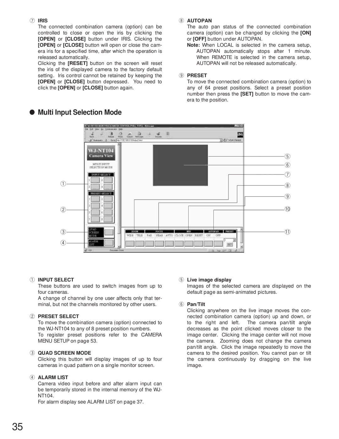 Panasonic WJ-NT104 operating instructions U i o !0, Preset 