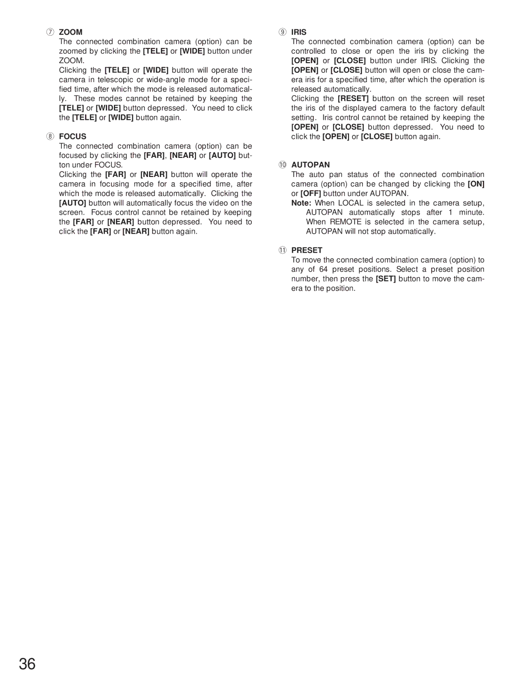 Panasonic WJ-NT104 operating instructions 0AUTOPAN, 1PRESET 