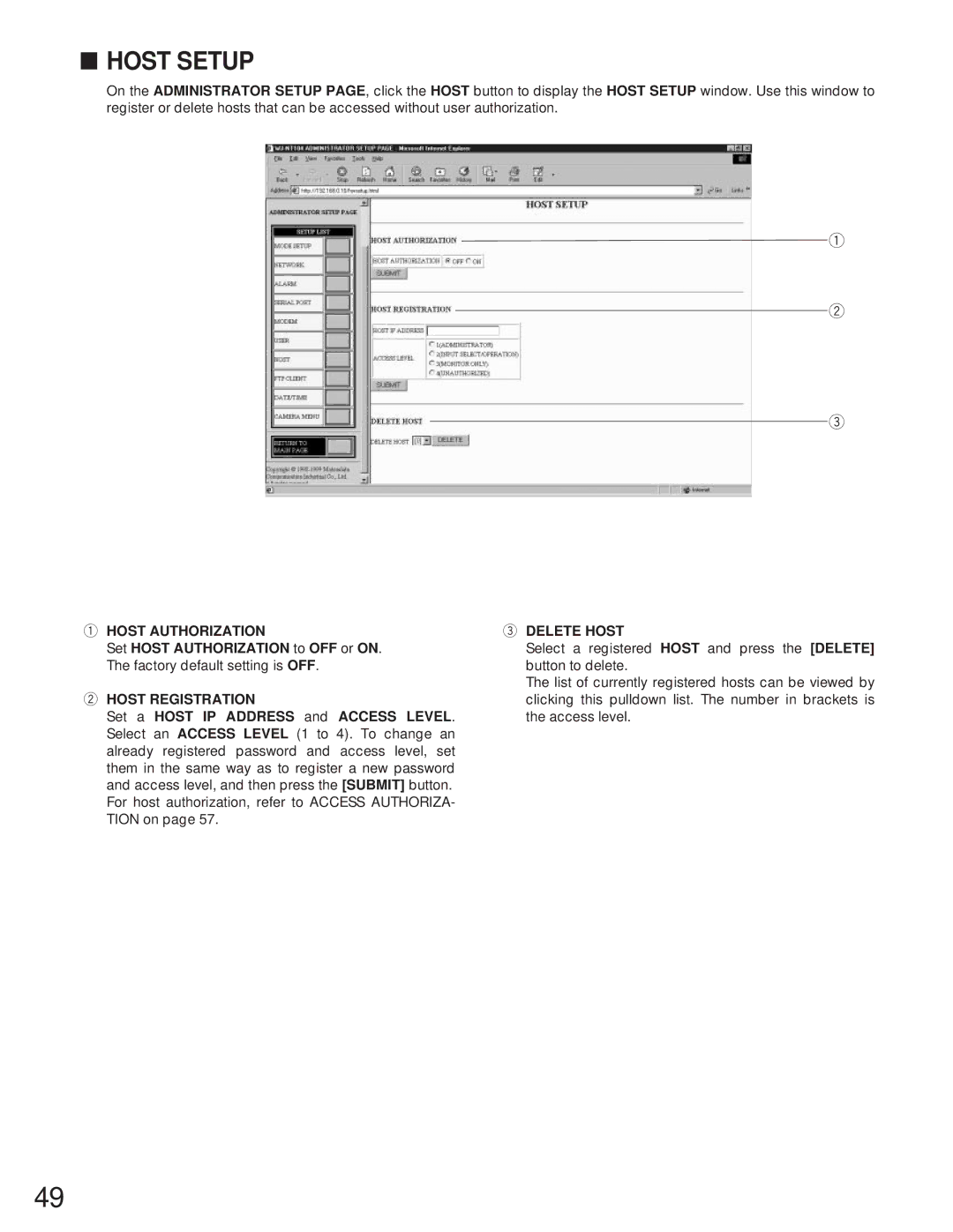 Panasonic WJ-NT104 operating instructions Host Setup 