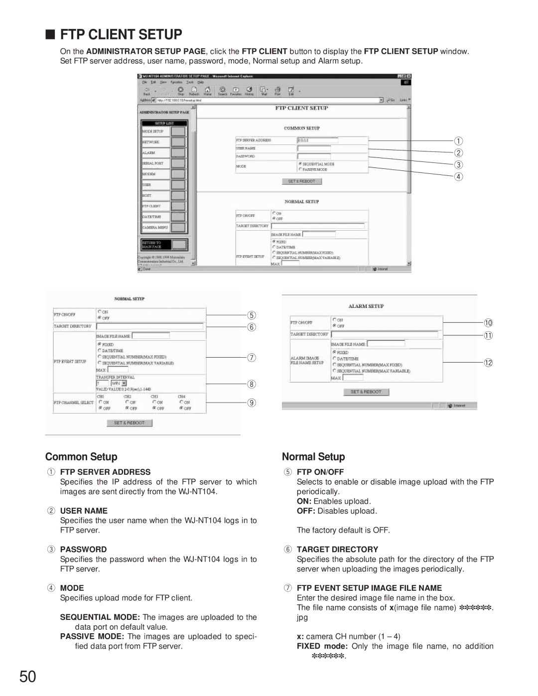 Panasonic WJ-NT104 operating instructions FTP Client Setup, E r 