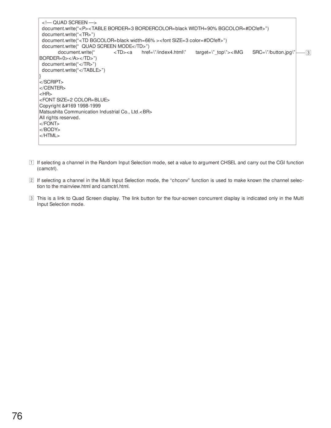 Panasonic WJ-NT104 operating instructions Quad Screen, Script Center, Font Body Html 