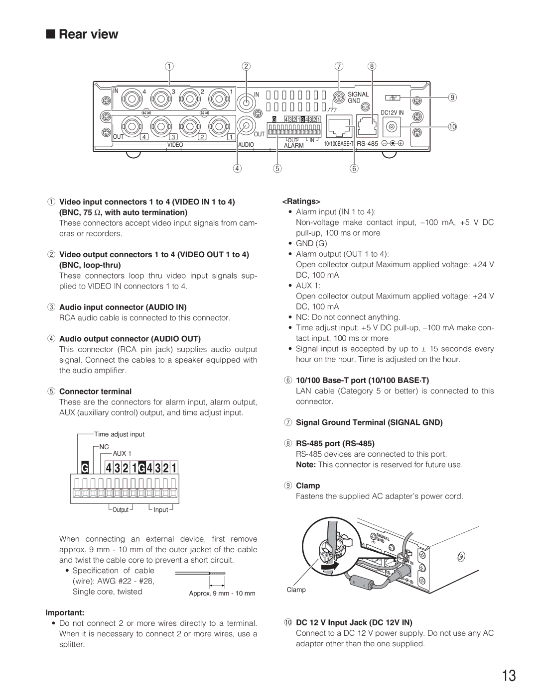 Panasonic WJ-NT304 manual Rear view 