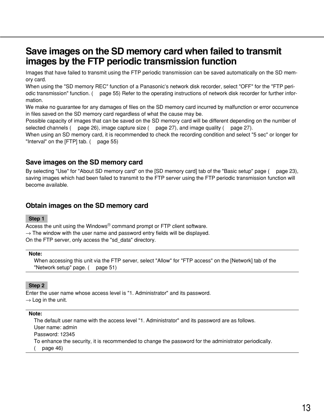 Panasonic WJ-NT314 manual Save images on the SD memory card, Obtain images on the SD memory card 