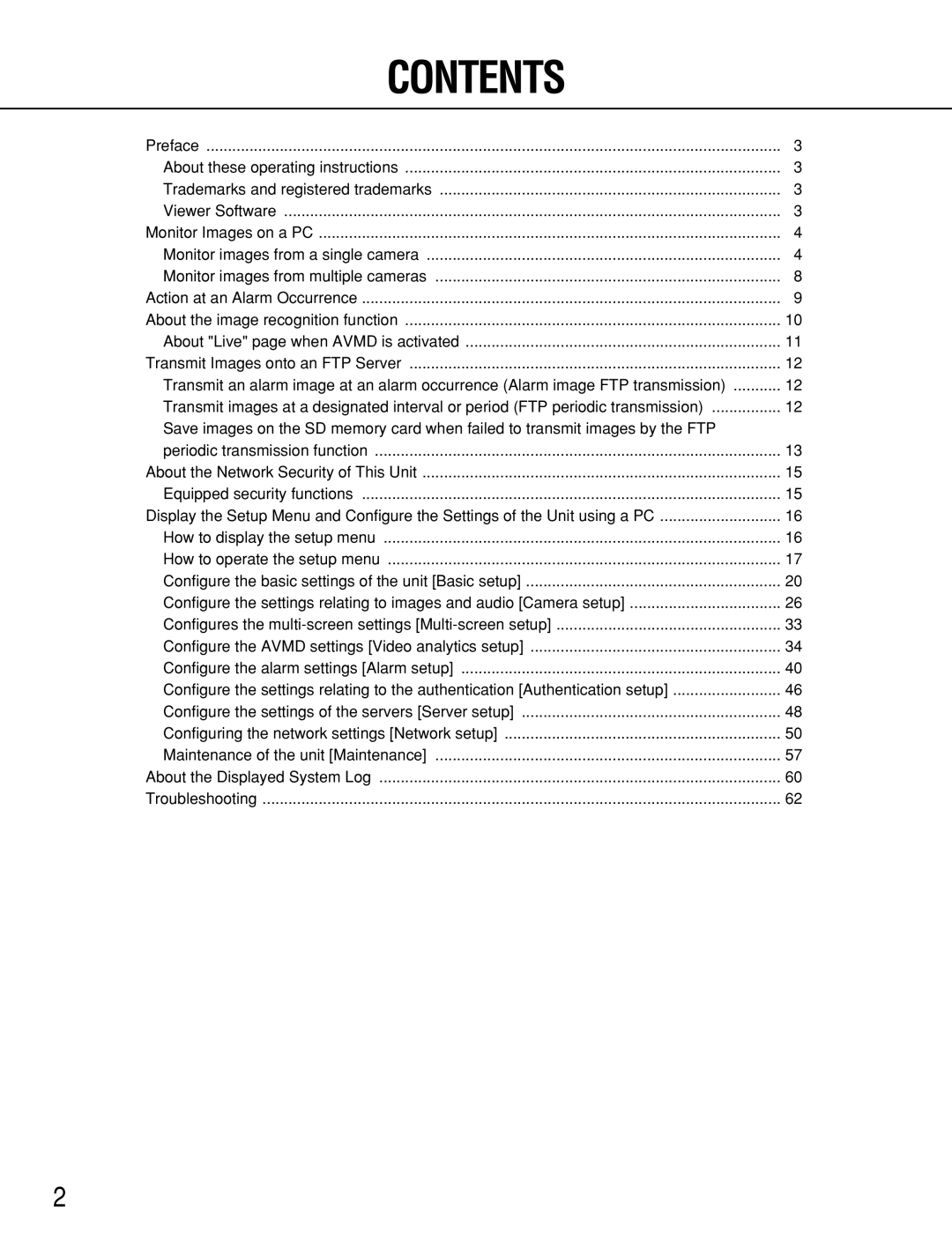 Panasonic WJ-NT314 manual Contents 