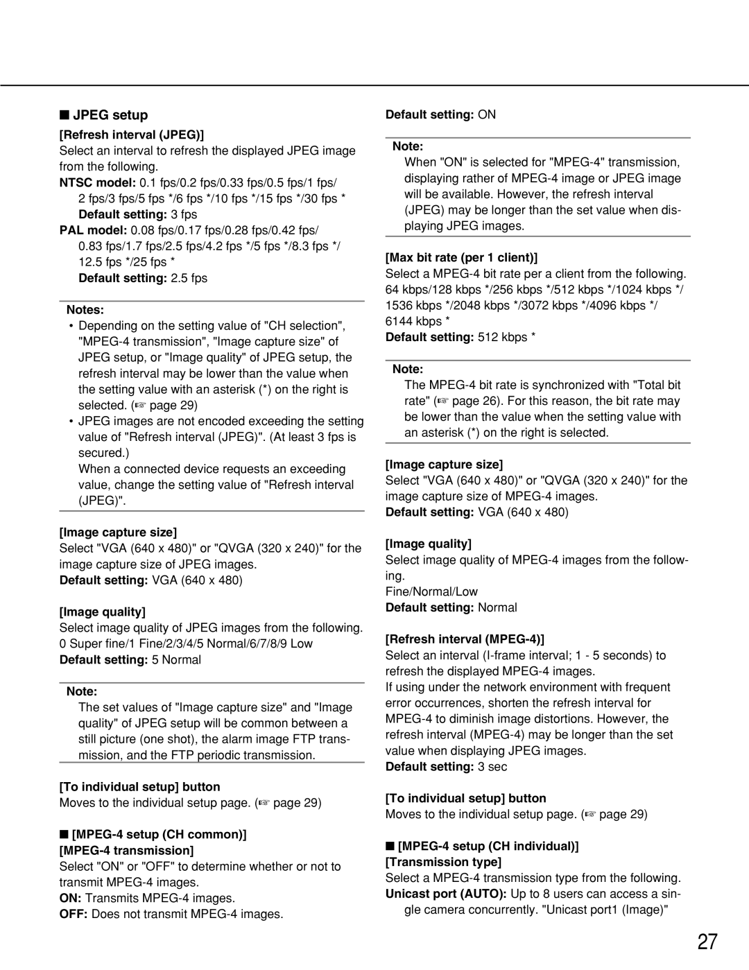 Panasonic WJ-NT314 manual Jpeg setup 