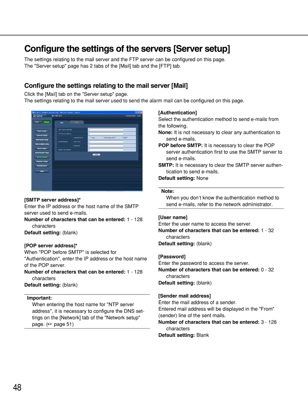 Panasonic WJ-NT314 manual Configure the settings of the servers Server setup 