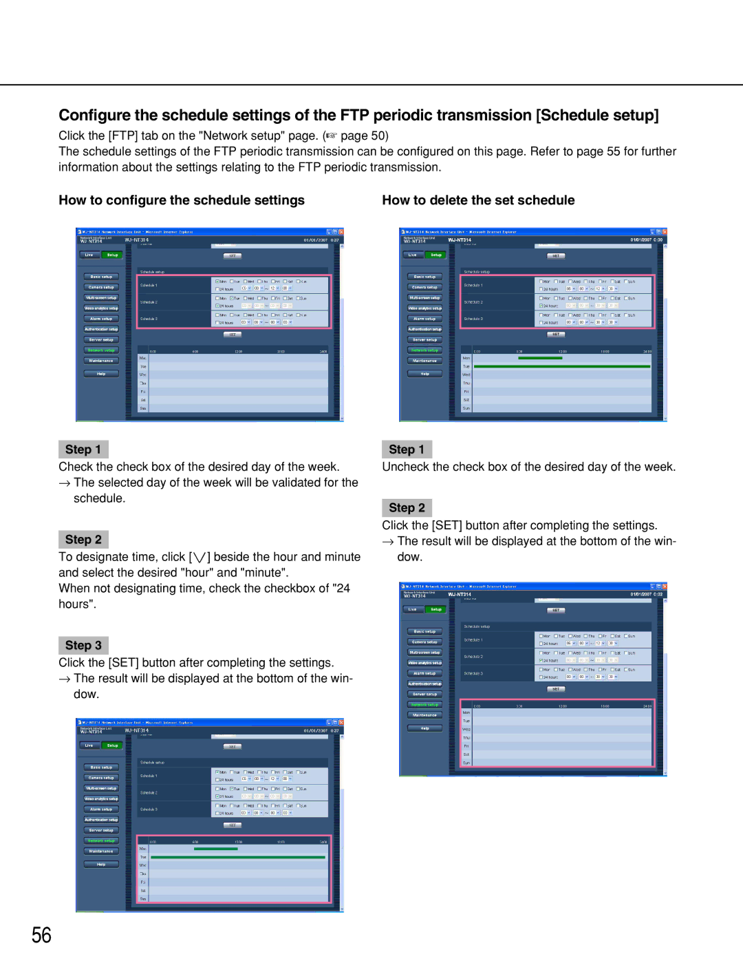 Panasonic WJ-NT314 manual Uncheck the check box of the desired day of the week 