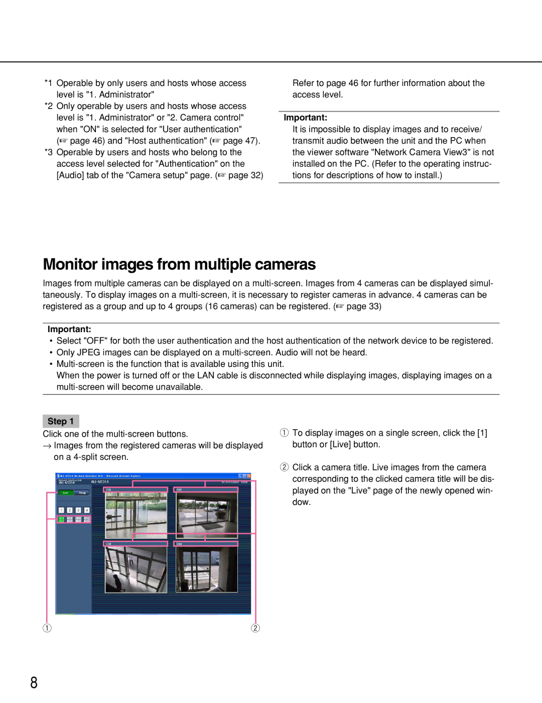 Panasonic WJ-NT314 manual Monitor images from multiple cameras, Step 