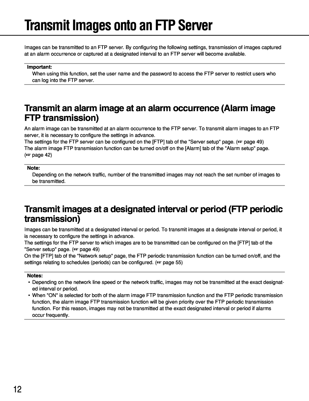 Panasonic WJ-NT314 manual Transmit Images onto an FTP Server 