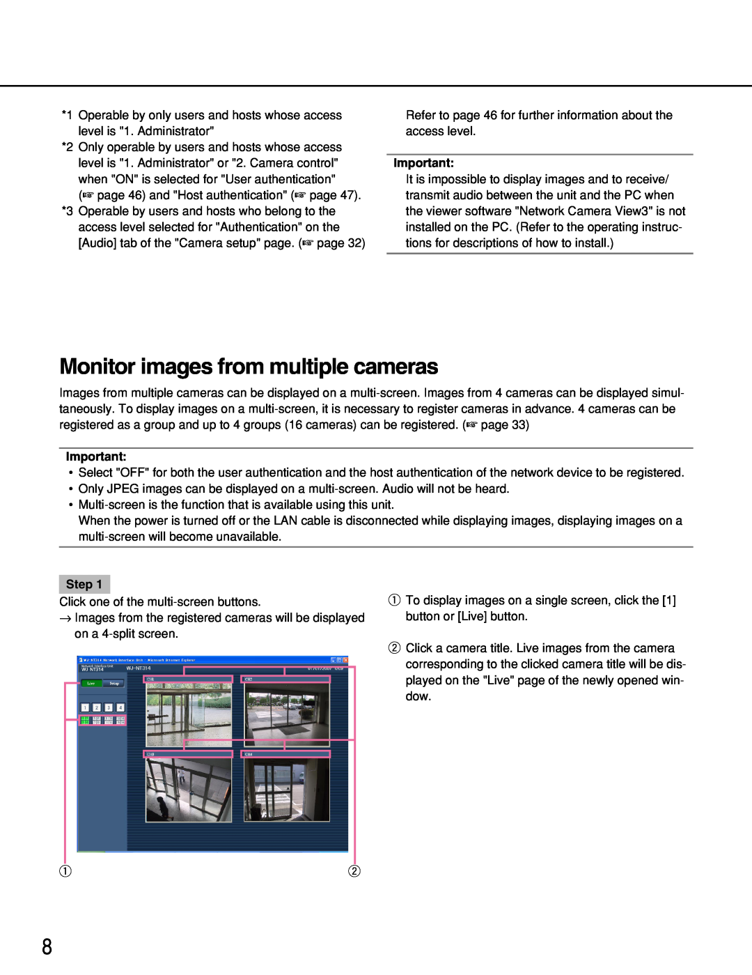 Panasonic WJ-NT314 manual Monitor images from multiple cameras, Step 