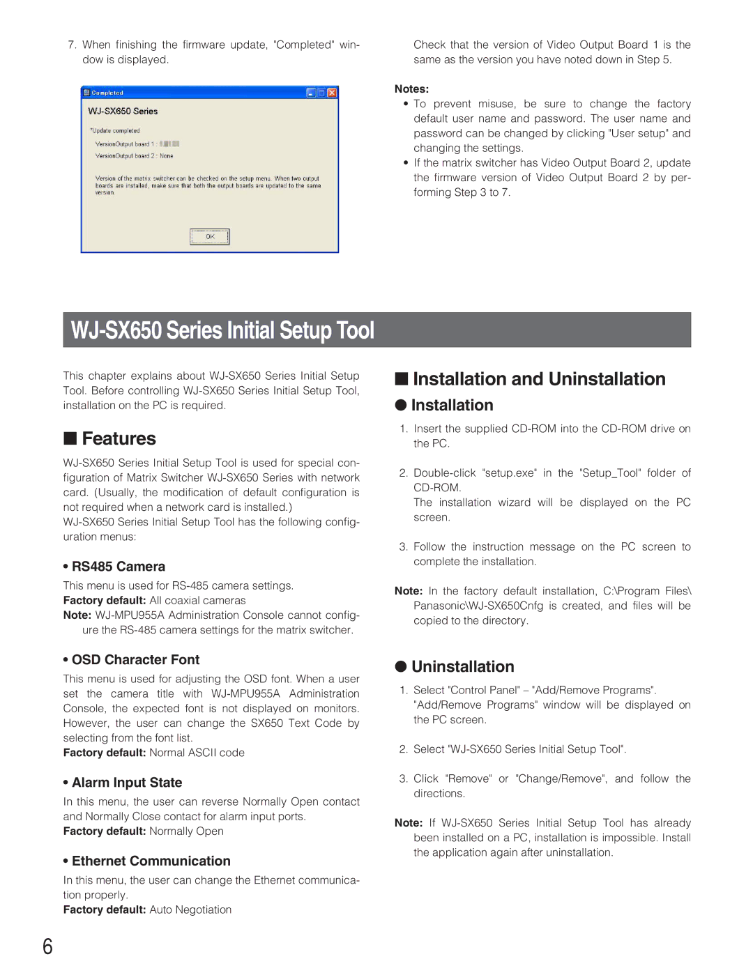 Panasonic WJ-PB65E01 user service WJ-SX650 Series Initial Setup Tool, Features 